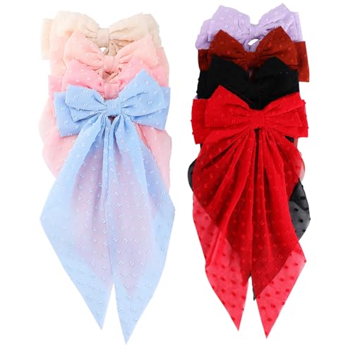 DECOMELODY 8 Stück Teiliges Haarschleifenclips aus Chiffon Große Bunte Schleifen Langlebige Haarklammern für Frauen und Mädchen Geeignet für Lange und Mittellange Haare Modisches Haarzubehör von DECOMELODY