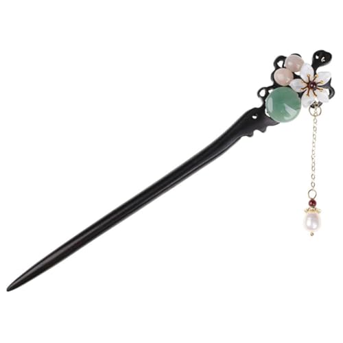 DECOMELODY Antike Chinesische Haarnadel aus Schwarzem Ebenholz mit Perlen und Roten Handgefertigter Haarschmuck für Frauen Eleganter Haarschmuck für Duttfrisuren bei Hochzeit und Party von DECOMELODY