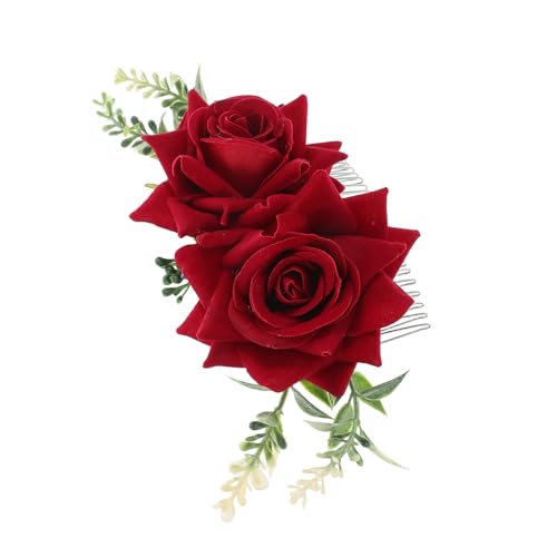 DECOMELODY Blumenhaarklammern Aus Metall Mit Künstlichen Blumen Für Frauen Dekorative Haarspangen Für Hochzeit Party Und Formelle Anlässe Rot von DECOMELODY