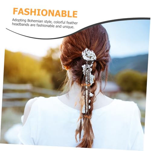 DECOMELODY Bohemian Federn Haargummi Handgefertigt Buntes Haarseil Vielseitig Tragbar als Haarband Armband Halskette Festival Haarschmuck für Frauen Modischer Karneval Kopfschmuck von DECOMELODY