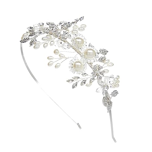 DECOMELODY Braut Perlen Haarband Weiß Stirnband mit Glänzenden Perlen und Blattform Für Hochzeit Brautjungfern und Festliche Anlässe von DECOMELODY
