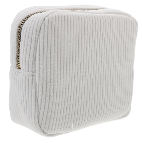 DECOMELODY Corduroy Kosmetiktasche Damen Schminktasche Vielseitig Tragbar Makeup Pouch für Reisen Alltag Aufbewahrung von Kosmetik Münzen und Kleinen Gegenständen Weiß von DECOMELODY