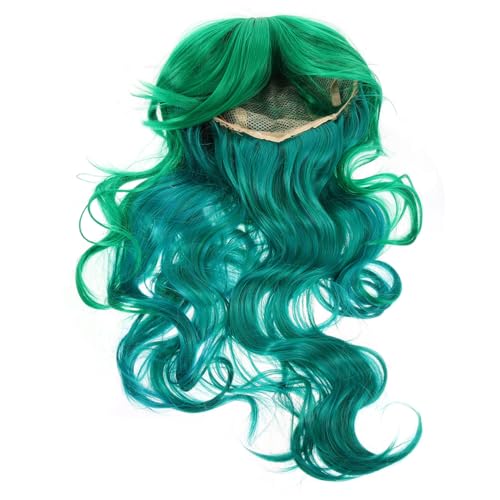 DECOMELODY Damen Lang Lockige Perücke Grün Synthetische Hochtemperaturfaser Cosplay Perücke Komfortabel Atmungsaktiv Für Alltag Party Halloween Verkleidung von DECOMELODY