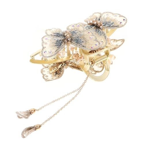 DECOMELODY Doppelte Schmetterling Haarspange mit Quasten Stabile Haarklammer aus Kupferlegierung Dekorativer Haarclip für Frauen Rutschfest Langlebig Geeignet für Hochzeit und Alltag von DECOMELODY