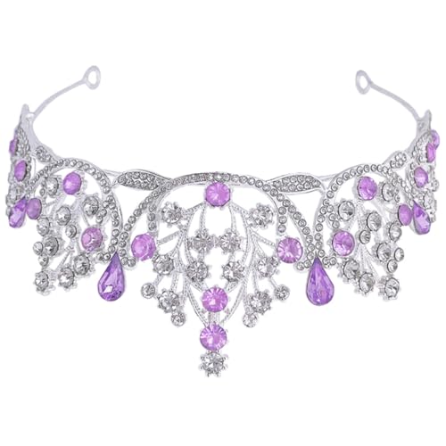 DECOMELODY Elegante Brautkrone mit Funkelnden Strasssteinen Silber-violett Haarschmuck für Hochzeit Junggesellinnenabschied und Geburtstagsfeier Leichter Verstellbarer Kopfschmuck für Damen von DECOMELODY