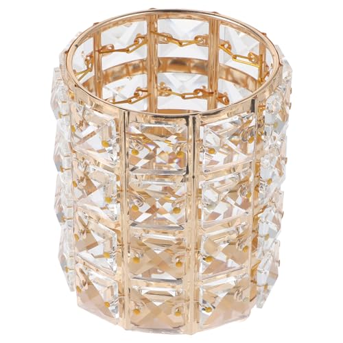 DECOMELODY Glas Aufbewahrungsbehälter für Stifte und Make up Pinsel Eleganter Stiftehalter mit Metallbasis Stabiler Organizer für Büro und Schminktisch Glänzendes Design Multifunktional für von DECOMELODY