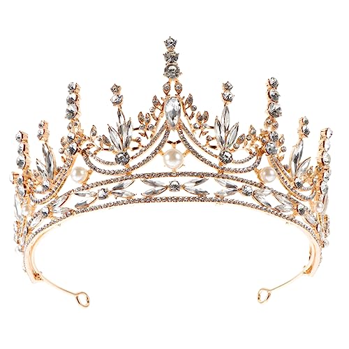 DECOMELODY Goldfarbene Brautkrone mit Funkelnden Strasssteinen Halbrunder Großer Tiara Haarschmuck für Hochzeit Braut und Festliche Anlässe Komfortabel und Langlebig von DECOMELODY