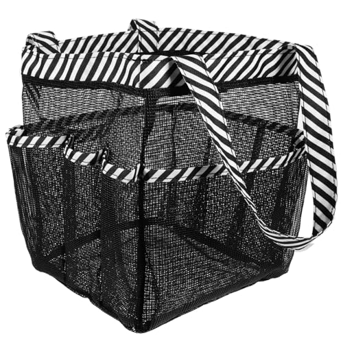 DECOMELODY Große Kapazität Kosmetiktasche Waschbeutel Reise Organizer Fächer Netzgewebe Schwarz Streifen Vielseitige Kulturtasche für Camping Strandurlaub von DECOMELODY