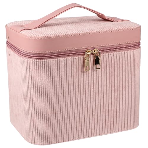 DECOMELODY Großer Tragbarer Kosmetikkoffer mit Handgriff Doppellagige Make Up Tasche mit Spiegel Vielseitiger Kulturbeutel für Damen Reise Organizer mit Reißverschluss und Mehreren Fächern von DECOMELODY