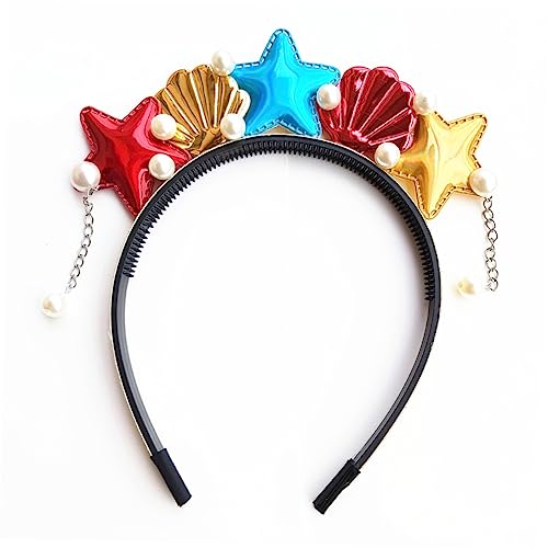 DECOMELODY Haarband Mit Meerjungfrauen-seestern Motiv Muschel-design Haarschmuck Für Mädchen Kostüm-accessoires Für Party Rot von DECOMELODY