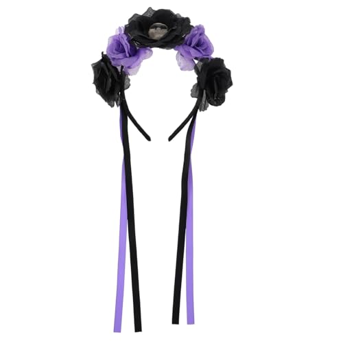 DECOMELODY Halloween Haarreif Schädel Design mit Rosen Day Of The Dead Haarschmuck für Damen und Mädchen Leichtes Party Kostümaccessoire für Karneval Hochzeit und Fasching von DECOMELODY