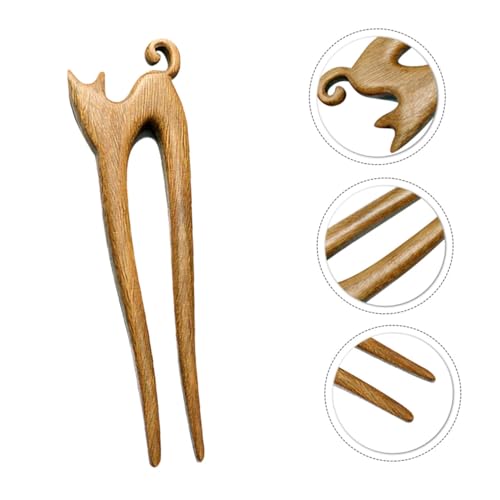 DECOMELODY Handgefertigte Grüne Sandelholz Haarnadel mit Katzendesign Langlebige Haargabel aus Holz Retro Haarschmuck für Frauen und Mädchen Geeignet für Hochzeit Party und Alltag von DECOMELODY