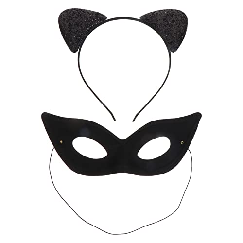 DECOMELODY Katzenohren Haarreif mit Augenmaske Damen Kostüm Party Accessoire für Themenfeste Cosplay Karneval Fasching Verkleidung von DECOMELODY