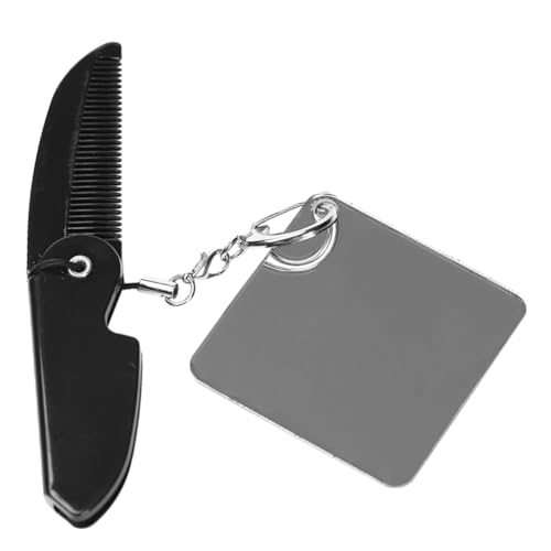 DECOMELODY Kleiner Klappkamm Für Männer Reise-bartkamm Mit Feinem Zahnkamm Faltbarer Taschenkamm Und Schlüsselanhänger Mit Quadratischem Spiegel von DECOMELODY