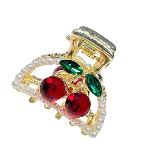 DECOMELODY Kleine Haarklammer mit Perlen und Kirsch Design Halbrund Zierliche Haarspange Eleganter Haarschmuck für Damen Geeignet für Party Alltag und Verschiedene Frisuren von DECOMELODY