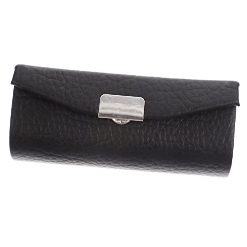 DECOMELODY Kleiner Lippenstift Etui mit Knopfverschluss und Spiegel Tragbare Kosmetiktasche aus Schwarzem Genarbtem Kunstleder Eleganter Lippenstifthalter für Damen für Handtasche Reise und von DECOMELODY