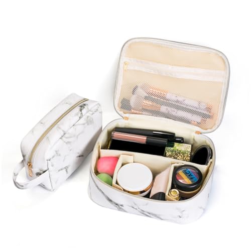 DECOMELODY Kosmetiktasche Marmoroptik Große Kapazität Leichtes Multifunktionales Schminktäschchen Reise Kulturbeutel mit Gold Reißverschluss für Damen und Mädchen von DECOMELODY