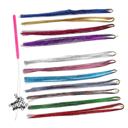 DECOMELODY Lametta Haarsträhnen mit Silikonverschluss und Häkelnadel Glitzernde Haarverlängerungen für Frauen Vielseitiges Haar Accessoire für Alltag Party Festival von DECOMELODY