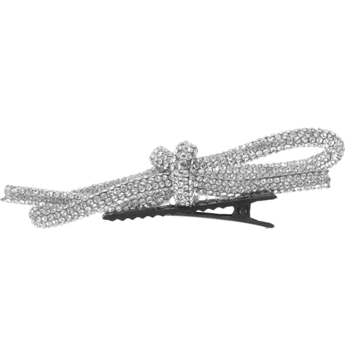 DECOMELODY Metall Haarspange Schleife mit Strass Damen Haarklammer Rutschfest für Hochzeit Geburtstag Party Festliche Anlässe Elegant und Robust Silber von DECOMELODY