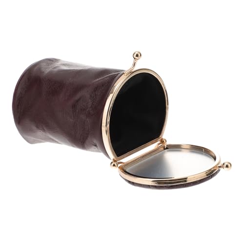 DECOMELODY Mini Make Up Tasche aus Echtem Leder mit Spiegel Kompakte Tragbare Kosmetiktasche im Retro Design Kleine Lippenstift und Fashion Bag für Damen für Reisen und Alltag von DECOMELODY