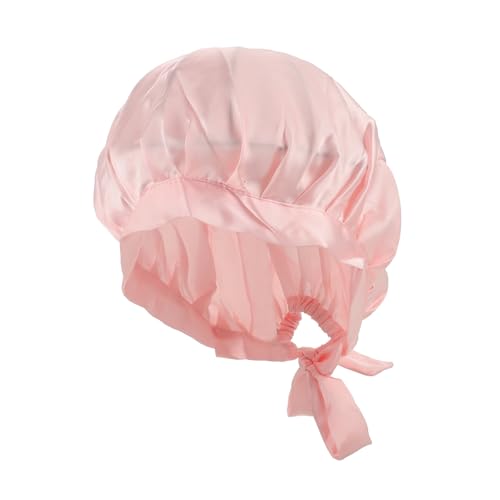 DECOMELODY Nachthaube Streamer Duschhaube Mütze Seiden-Hijab Kopfbedeckungen für Damen Salon Satinhaube kosmetiktäschchen coseline cosmetik sleep cap schlaf haar wickel Kreativ Die Seide Rosa von DECOMELODY