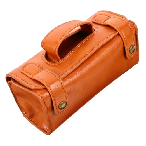 DECOMELODY PU Leder Rasierer Reiseetui mit Großer Kapazität Multifunktionale Herren Waschbeutel mit Mehreren Fächern für Rasierer und Toilettenartikel Braunes Tragbares Kulturbeutel von DECOMELODY