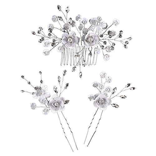 DECOMELODY Perlen Blumen Haarkamm U Förmig Braut Hochzeit Haarschmuck mit Strass Teiliges Damen Haarspangen für Festliche Anlässe und Hochzeitsfeier von DECOMELODY