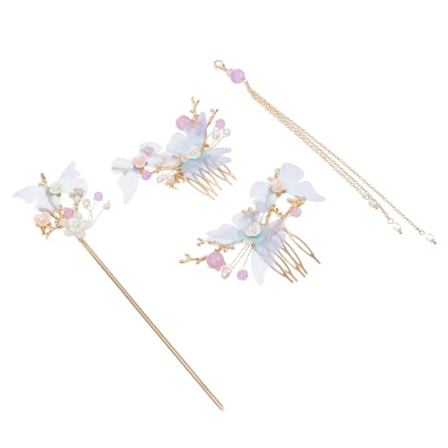 DECOMELODY Retro Haarschmuck Teilig mit Blauen Schmetterling Haarstäben und Haarkämmen Handgefertigt Traditioneller Kopfschmuck für Hochzeit Party Fest und Alltagsfrisuren bei Mädchen und von DECOMELODY