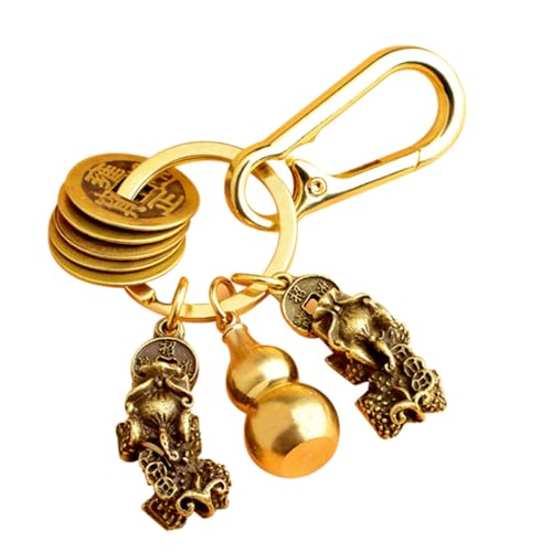 DECOMELODY Retro Messing Schlüsselanhänger Doppel Pi Yao Anhänger Gourd Hanging Ornament Vintage Feng Shui Glücksbringer für Rucksack Taschen Dekoration von DECOMELODY