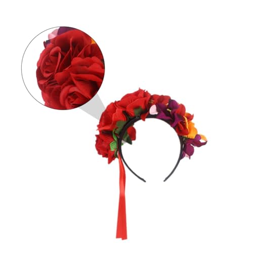 DECOMELODY Rotes Blumenhaarband mit Orchideen Design Modisches Festival Haaraccessoire für Damen Charmantes Stirnband für Halloween Party Themenfeiern Cosplay und Festliche Anlässe von DECOMELODY