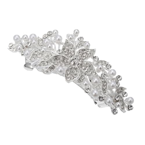 DECOMELODY Silberne Perlen Haarspange mit Strassblume Eleganter Haarschmuck für Frauen Modische Haarklammer für Hochzeit Party Alltag und Besondere Anlässe von DECOMELODY