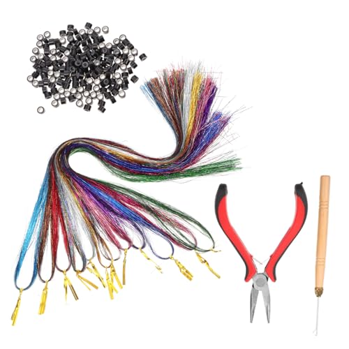 DECOMELODY Teiliges Haarverlängerungskit mit Farben Synthetische Haarsträhnen Silikon Haarstücken Zange und Häkelnadel Schonend für Kopfhaut für Partys Festivals und DIY Frisuren von DECOMELODY