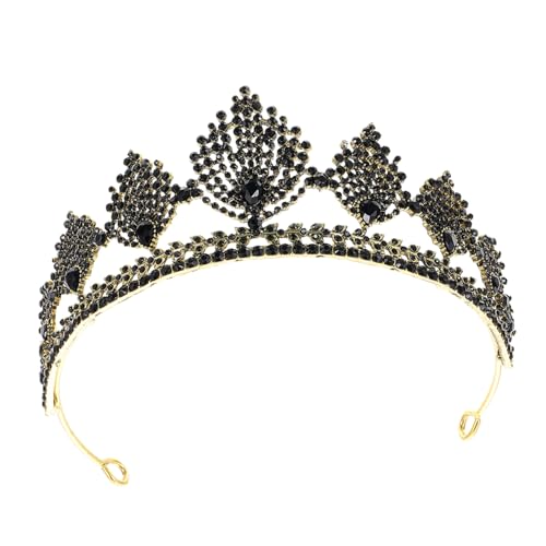 DECOMELODY Vintage Barock Tiara Haarreif mit Strasssteinen Luxuriöse Schwarze Halbkreis Krone Haarschmuck für Damen Tiara für Hochzeit Party Bühne und Festliche Anlässe von DECOMELODY