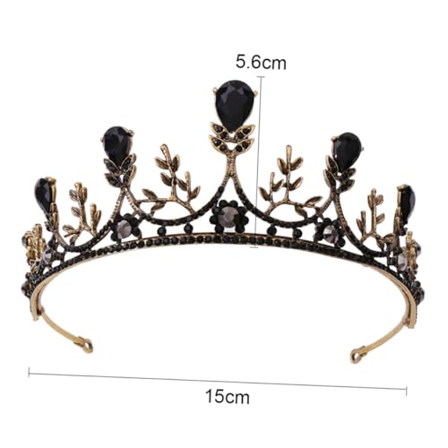 DECOMELODY Vintage Brautkrone Barock Tiara mit Schwarzen Kristallen Luxuriöses Haarschmuck Accessoire für Hochzeit Bühnenauftritt und Geburtstagsgeschenk Edle Prinzessinnen Krone in Gold von DECOMELODY