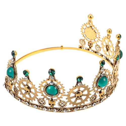 DECOMELODY Vintage Herren Königskrone mit Schädel Zahn Element Design Goldfarbene Mittelalterliche Tiara mit Strass Robust und Leicht für Halloween Cosplay Bühnenauftritte und Themenpartys von DECOMELODY