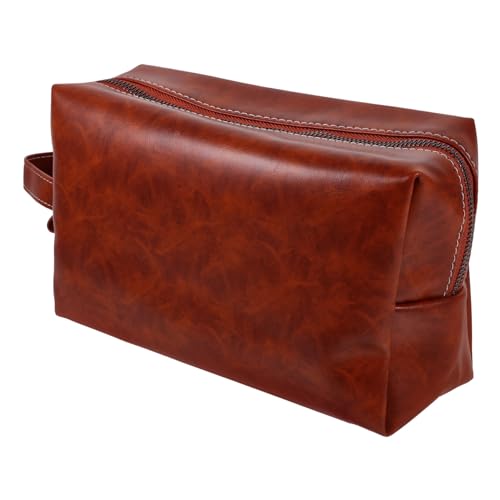 DECOMELODY Vintage Pu-Leder Kulturbeutel Herren Groß Kapazität Tragbar Reise Kosmetiktasche für Männer Frauen Leicht und Robust in Bernsteinfarben von DECOMELODY