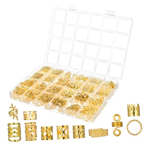 DECORNIJIA 1 Schachtel Haarschmuck für Zöpfe Metall Haarringe Goldfarben Haarperlen Braid Accessories Hair Charms für Braids Vielseitiges Haar Accessoire für Damen und Herren von DECORNIJIA