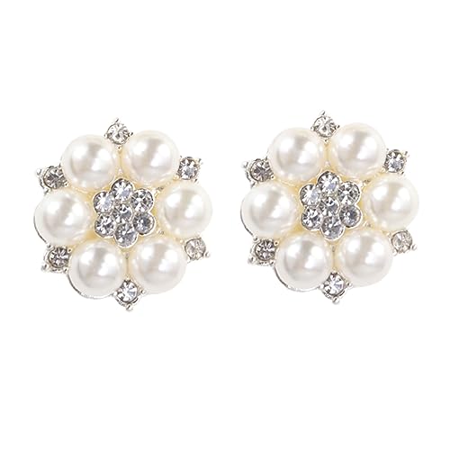 DECORNIJIA 10 Stück Perlenblumen Knöpfe mit Strass für Diy Bastelprojekte Flachrückenköpfe Legierung Silber für Handarbeiten Haarschmuck und Handy Dekoration von DECORNIJIA