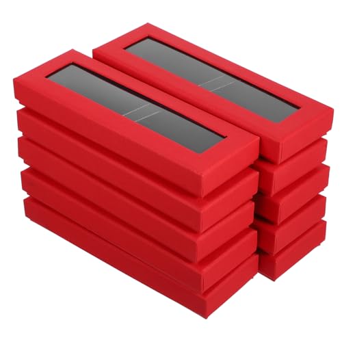 DECORNIJIA 10 Stück Teiliges Rotes Stifte Geschenkbox mit Klarem Sichtfenster Stilvolle Pen Organizer Box zum Schutz und Präsentation von Schreibgeräten für Partygeschenke und Dekoration von DECORNIJIA