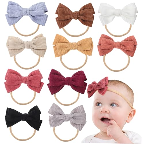 DECORNIJIA 10 Stück Teiliges Stirnband mit Elastischem Nylon Weiche Babymädchen Haarbänder mit Schleifen Komfortabel und Dehnbar Neugeborenen Accessoires als für Junge Mädchen von DECORNIJIA
