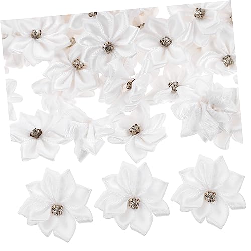 DECORNIJIA 100 Stück Selbstgemacht Haarblumen Mit Strasssteinen Kompakte Kunstblumen Für Haarschmuck 3cm Weiße Haarclips Für Kinder Und Damen Für Hochzeiten Partys Und Bastelarbeiten von DECORNIJIA