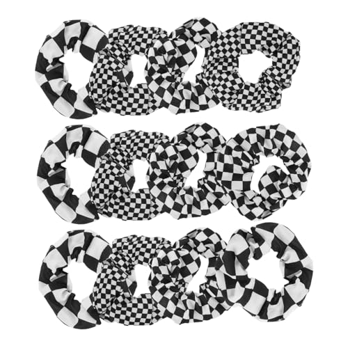 DECORNIJIA 12 Stück Gitterhaarring Haargummis Seile dicke Haargummis für Frauen Schwarze Haare karierte elastische Haarbindungen fürs Haar für Schals Stoff von DECORNIJIA