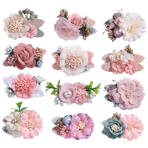 DECORNIJIA 12 Stück Teiliges Blumen Haarspangen für Mädchen Zarte Perlen Haarklammern Vielseitig für Hochzeit Party Festliche Anlässe Natürlicher Look Geeignet für Kleinkinder und Mädchen von DECORNIJIA