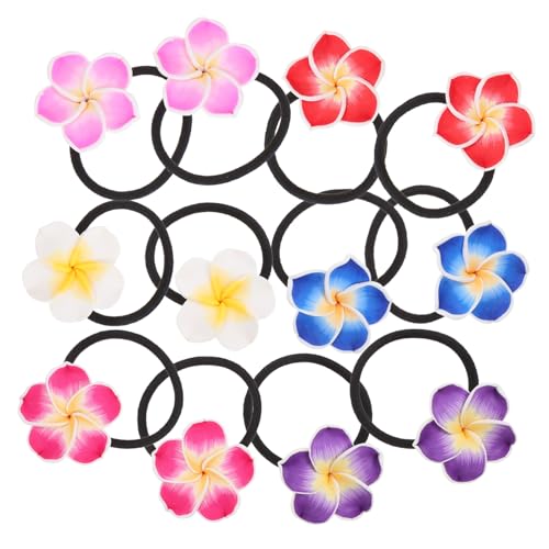 DECORNIJIA 12 Stück Teiliges Plumeria Haargummis aus Keramikmaterial Bunte Blumenform Haarringe Elastische Schwarze Gummibänder Geeignet für Mädchen und Frauen Modische Haaraccessoires von DECORNIJIA
