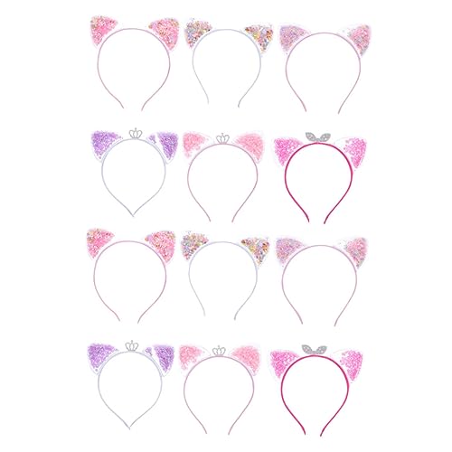 DECORNIJIA 12 Stück Teiliges Quicksand Katzenohren Stirnband Set Leichtes Komfortables Haarreif accessoire für Modisch Langlebig Geeignet für Geburtstagsfeiern Halloween und Festliche von DECORNIJIA