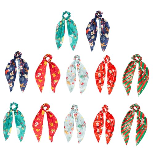 DECORNIJIA 12 Stück Teiliges Weihnachts Haargummi mit Festlichem Schal Design Elastische Haarbänder in Bunten Farben Weihnachtliche Schleifen und Muster Komfortabel für Damen und Alltag von DECORNIJIA