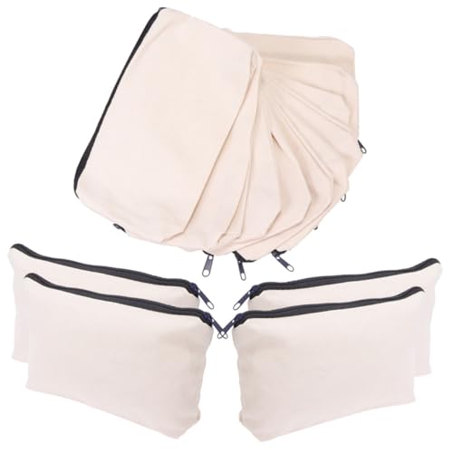 DECORNIJIA 14 Stück Teiliges Leinwand Kosmetiktaschen mit Reißverschluss DIY Bemalbare Schminktaschen Kleine Reise Organizer Praktische Federmäppchen für Make Up und Zubehör Natürliche Farbe von DECORNIJIA