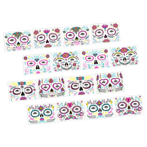DECORNIJIA 16 Blatt Teiliges Halloween Fluorescent Gesichtstattoo Wasserfeste Temporäre Leuchtende Aufkleber für Erwachsene Hautfreundlich Einfach zu Entfernen für Party Dekoration und von DECORNIJIA