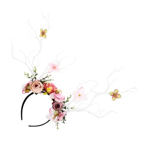 DECORNIJIA Geweih Haarband für Damen – 1Stück Kostüm Stirnband mit Zarten Blumen Exquisites Kopfschmuck Accessoire für Karneval Weihnachten und Festivalpartys Bequem und Leicht von DECORNIJIA