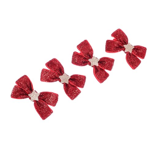 DECORNIJIA 2 Paare Weihnachtliche Haargummis mit Elastischen Schleifen Ponytail Haltern Weicher Haarschmuck für Mädchen Festlich Rote Haarklammern mit Traditionellem Schleifendesign von DECORNIJIA
